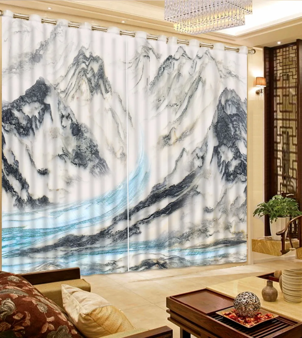 Custom fashion Curtain Living room Chinese art mountain Curtains