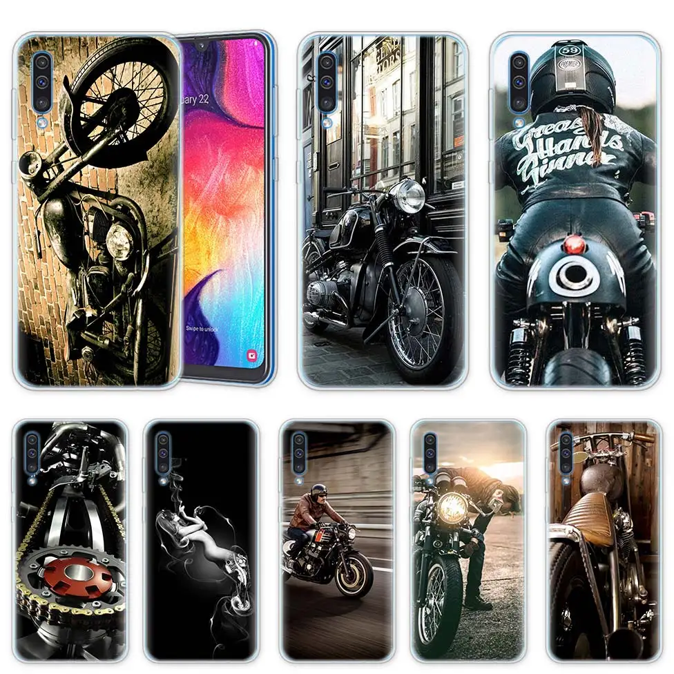 Classic Motorcycle Case for Samsung A50 A70 A60 A40 A30 A20 A20e A10 M30 M20 M10 A7 A9 2018 Silicone TPU Capa Phone Cover Coque