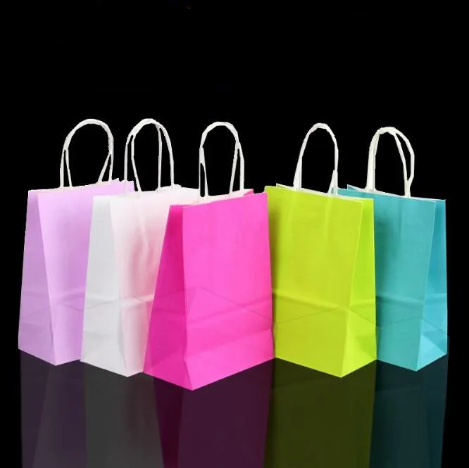 

20pcs/lot Bright Green paper bag with handle Wedding Party Favor Paper Gift Bags 21*15*8cm