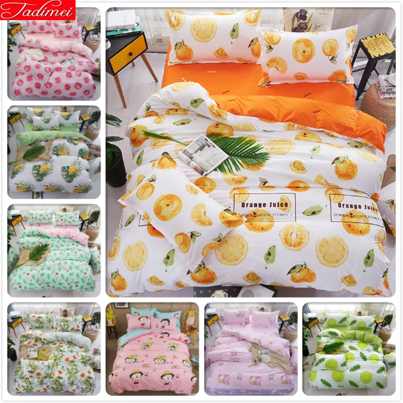 

Lemon Orange AB Side Duvet Cover Sheet Quilt Pillow Case 3pcs/4pcs Bedding Set Kids Soft Cotton Bed Linen Single Twin Queen Size