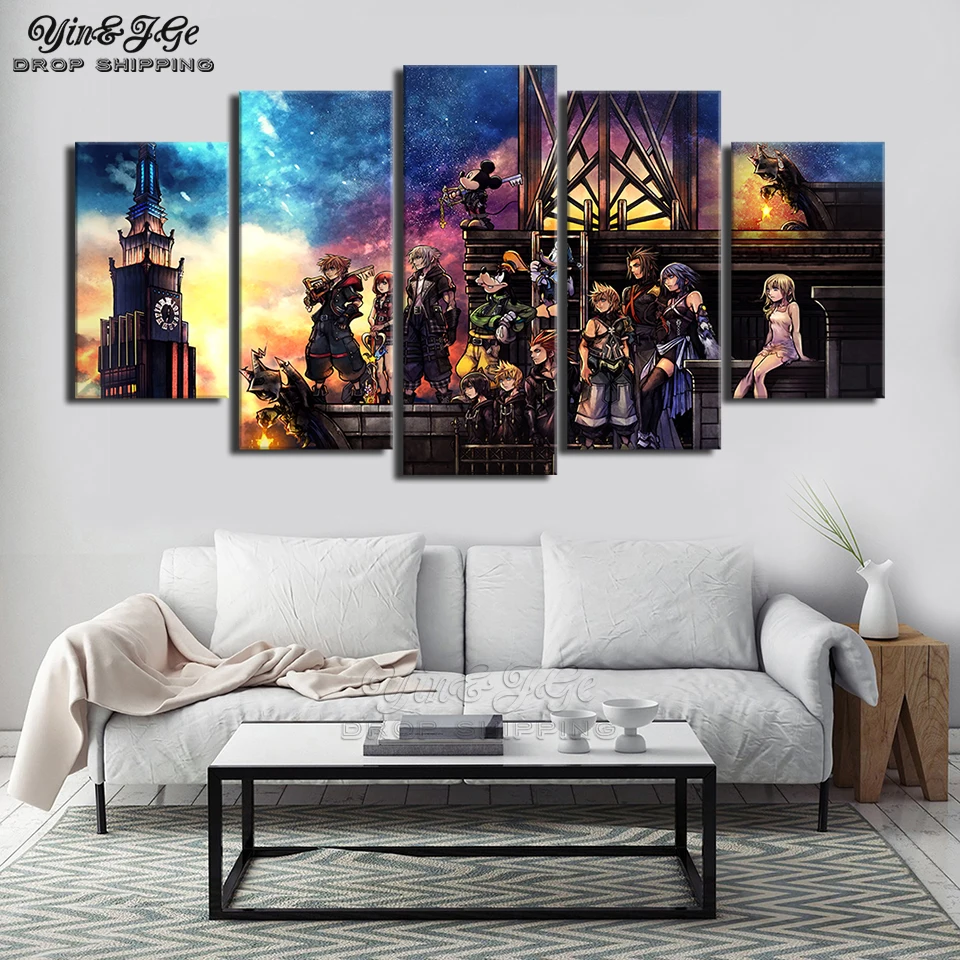 

Pop Wall Art Canvas Modular 5 Pieces Abstract Game Kingdom Hearts Painting Living Room Framework Prints Poster Decor Pictures