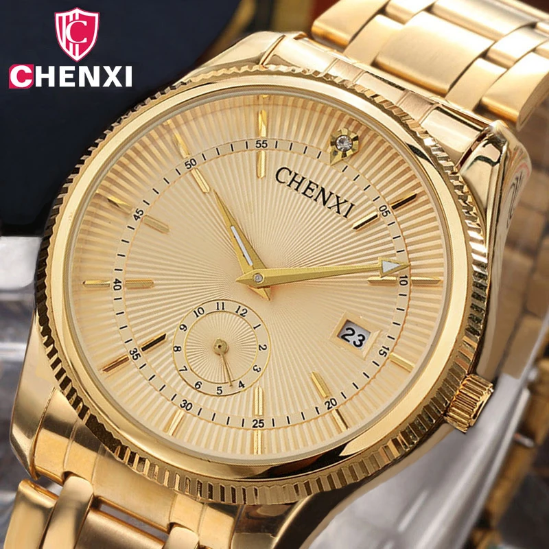 2017 CHENXI Gold Watch Men Luxury Business Man Watch Golden Waterproof