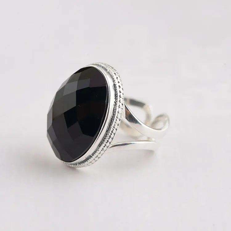 925 Серебряное кольцо натуральный черный камень Настоящее S925 Стерлинговое Тайское Серебро Кольца для женщин ювелирные изделия регулируемый размер
