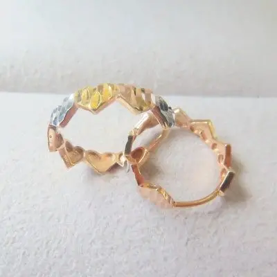 

Solid 18K Multi-Tone Gold Hoop Earrings 3mm Heart Circle Hoop Earrings 14mm Dia.