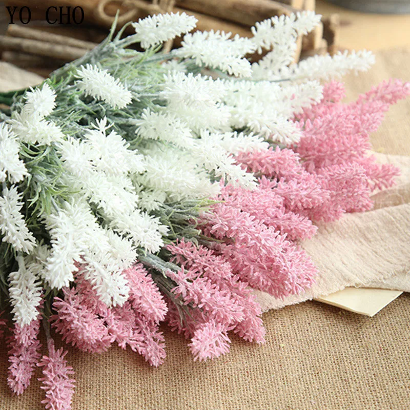 YO CHO 4pcs Artificial Flowers High Quality Lifelike Lavender Flowers Bouquet For Wedding Home Desktop DIY Decor Fake Flowers