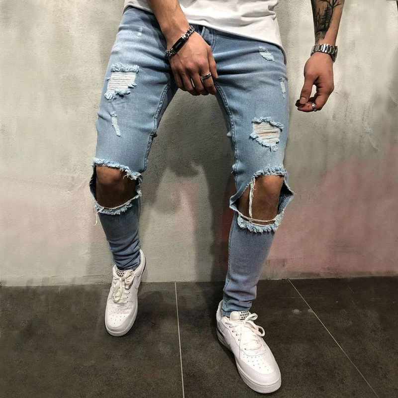 knee distressed jeans mens