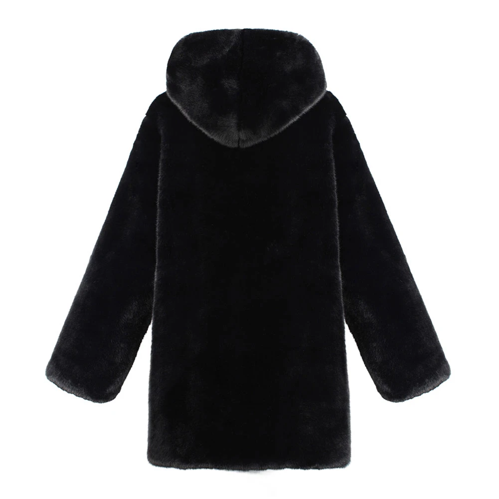 Зимнее теплое Женское пальто с капюшоном большого размера средней длины из искусственного меха, новинка, повседневное женское меховое пальто с длинным рукавом