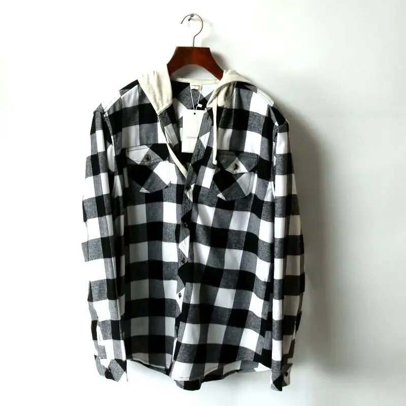 

2018 Sale Summer Loose-fitting Large - Size Curved Men And Women's Checkered Long-sleeved Shirt With Long Sleeve Hooded Jacket.