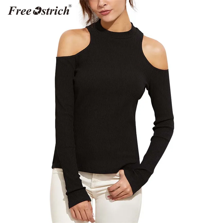 

Free Ostrich Black Knitted Blouse Women Long Sleeve Off Shoulder Slim Pullovers Casual Autumn Women Tops Shirt D45
