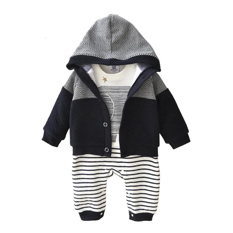 

Autumn Winter Kids Baby Boy Clothes Hooded Coat+ Rompers Jumpsuits 2 pcs/Set Infant Boy Clothing Suit roupas bebes meninos
