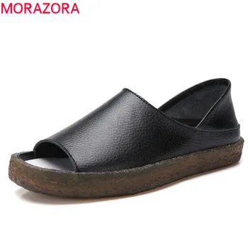 

MORAZORA 2019 big size 44 soft leather shoes women summer flat shoes simple casual pregnant women's shoes flat mother shoes
