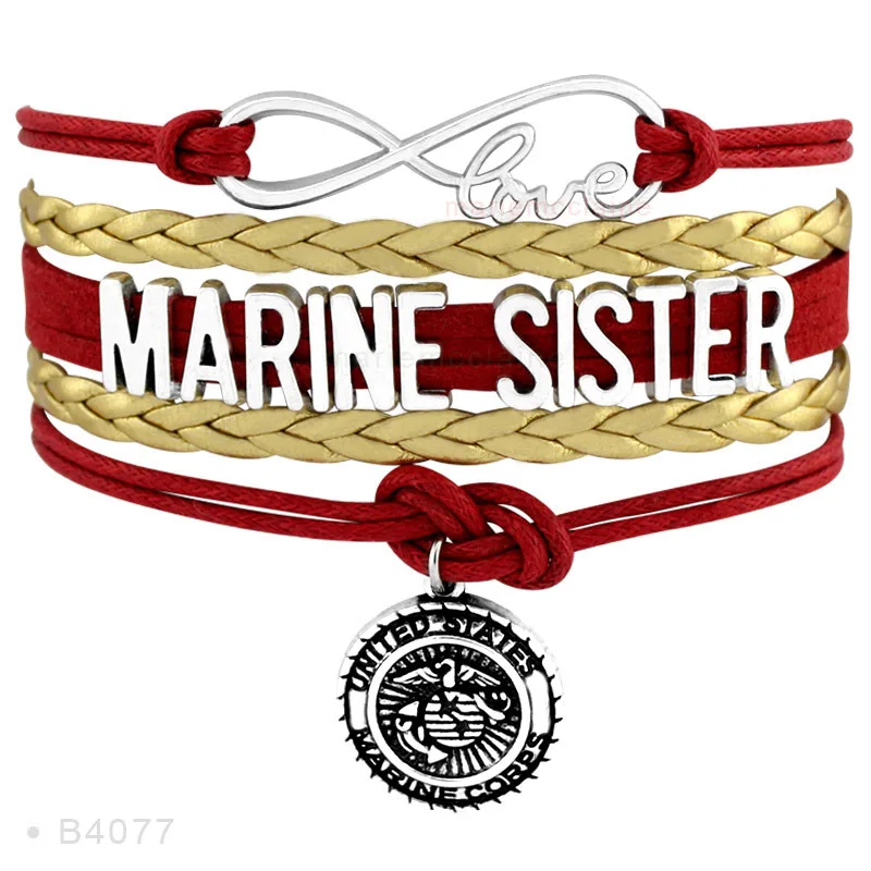 Бесконечная любовь США морской корпус мама жена сестра девушка друг USMC Шарм кожаные мужские браслеты для женщин - Окраска металла: B4077