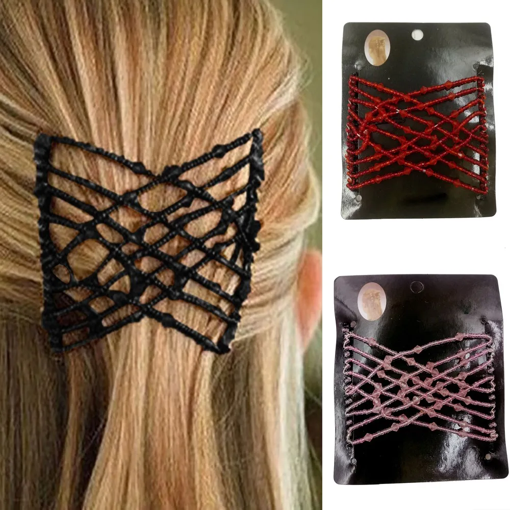 

2018 Bead Stretchy headband Women Hair Combs Double Magic Slide Metal Comb Clip Hairpins