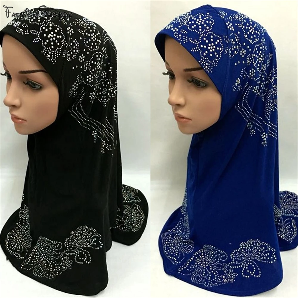 

1 Piece al Amira Rhinestone Hijab Jilbab Abaya Scarf pull on ready made instant Muslim Islamic Hijab