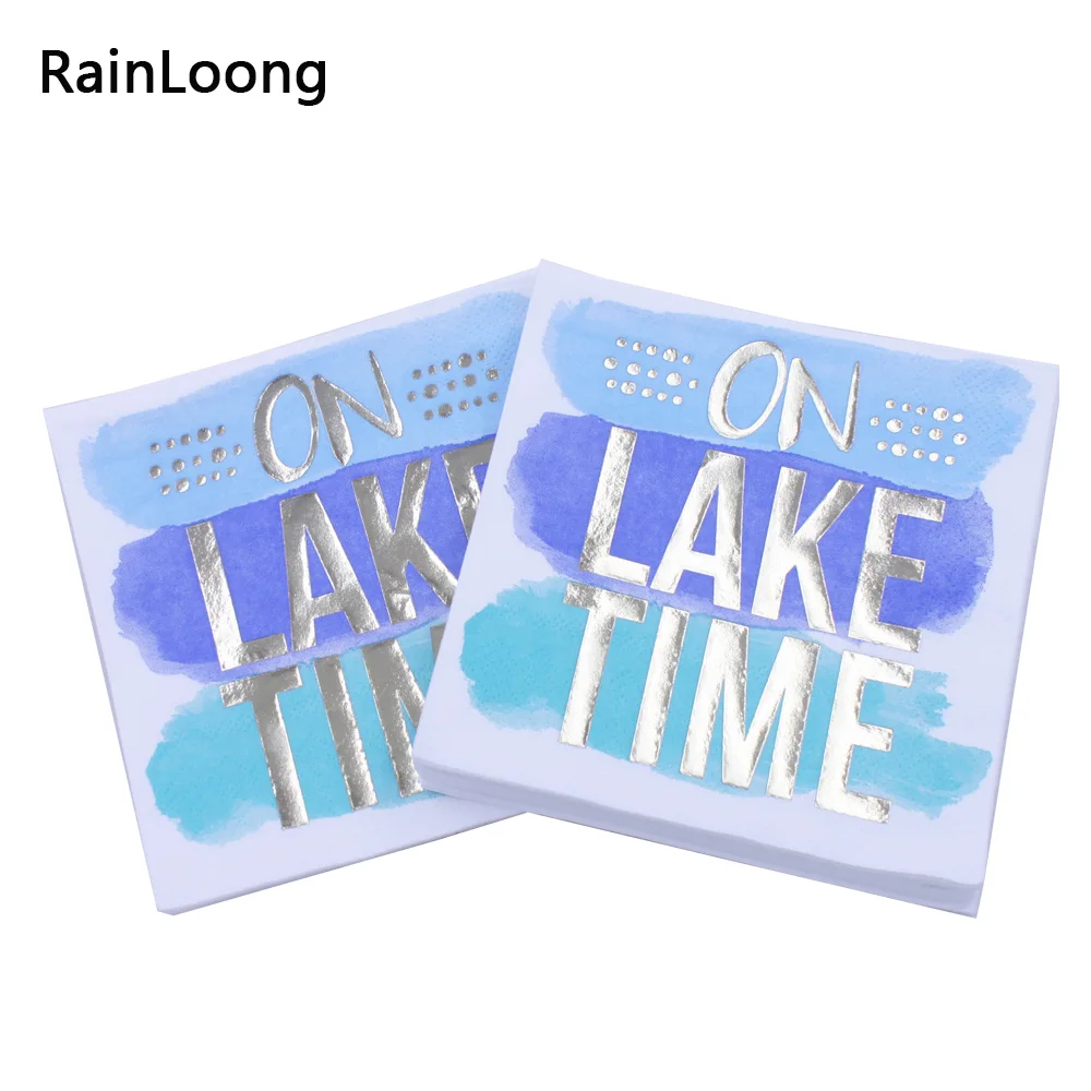 [RainLoong] 3 Plys фольга золотые салфетки для напитков бумажные вечевечерние на озере