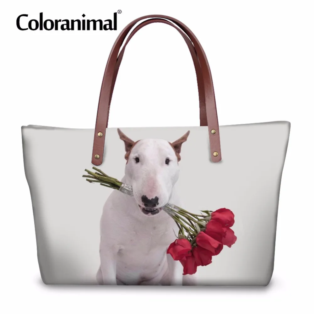 

Coloranimal Women Casual Tote Bag 3D Cute Puppy Dog Print Bull Terrier Print Large Capacity Shopper Storage Bag Woman's Handbag