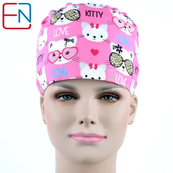 

Hennar Doctor Hospital Surgical Caps Women Pink Print Adjustable Medical Cap Clinic Nurse Cotton Hats Masks Medical Accessories