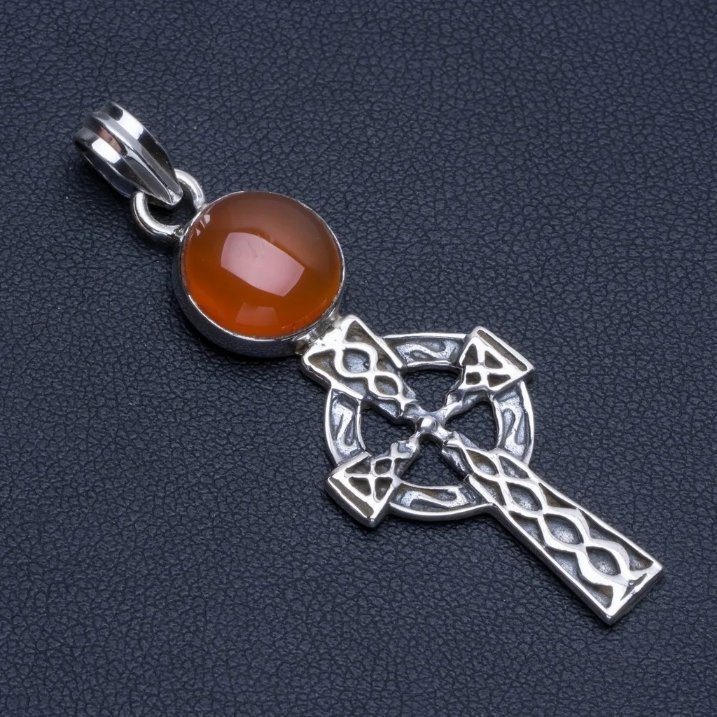

Natural Carnelian Boho Style 925 Sterling Silver Pendant Necklace 2" R0686
