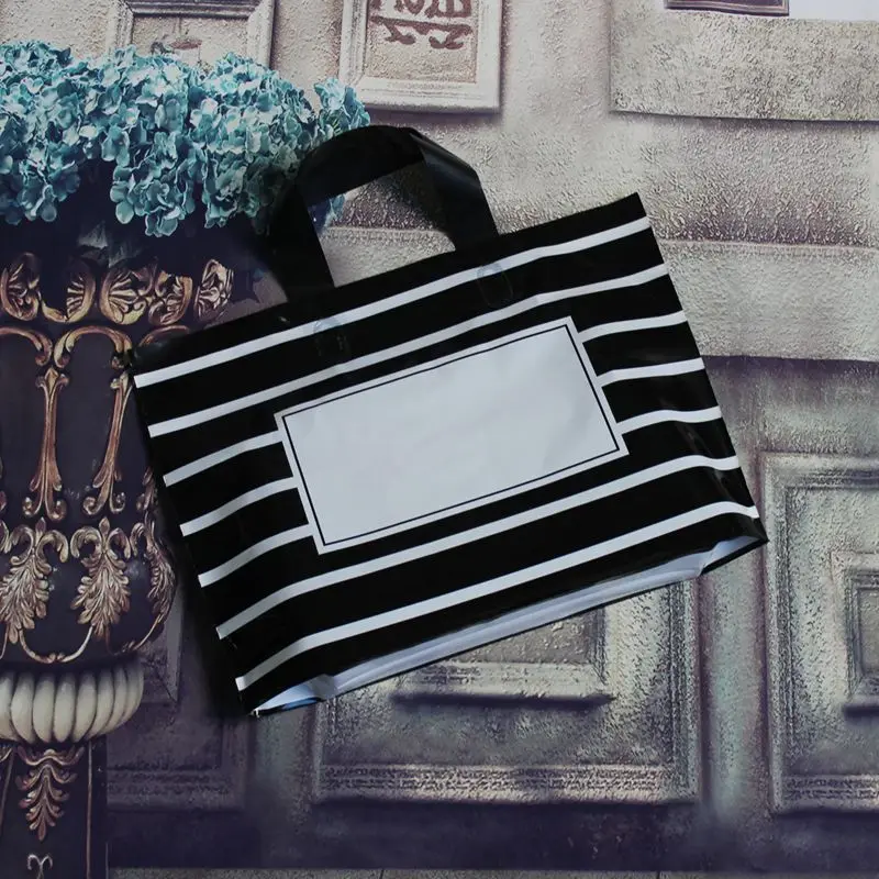 

50pcs/lot customized logo black stripes / stripes Gift Bag Plastic Shopping Bag Party Favor Bag