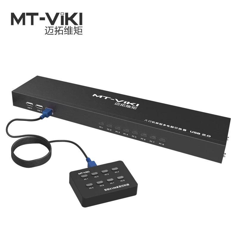 

MT-VIKI 8 Port KVM Switch with Wired Remote Controller Smart Manual Key Press VGA USB 1U Rack-mount for PC NVR MT-801UK-L