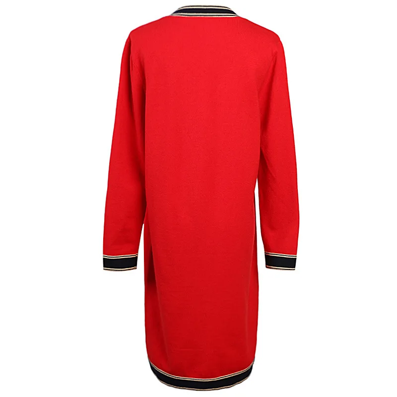 Женская длинная шерстяная кофта на пуговицах без воротника проектировщик недели мода V воротник однобортный мешок красный сверхмаксимальный свитер трикотажный свитер