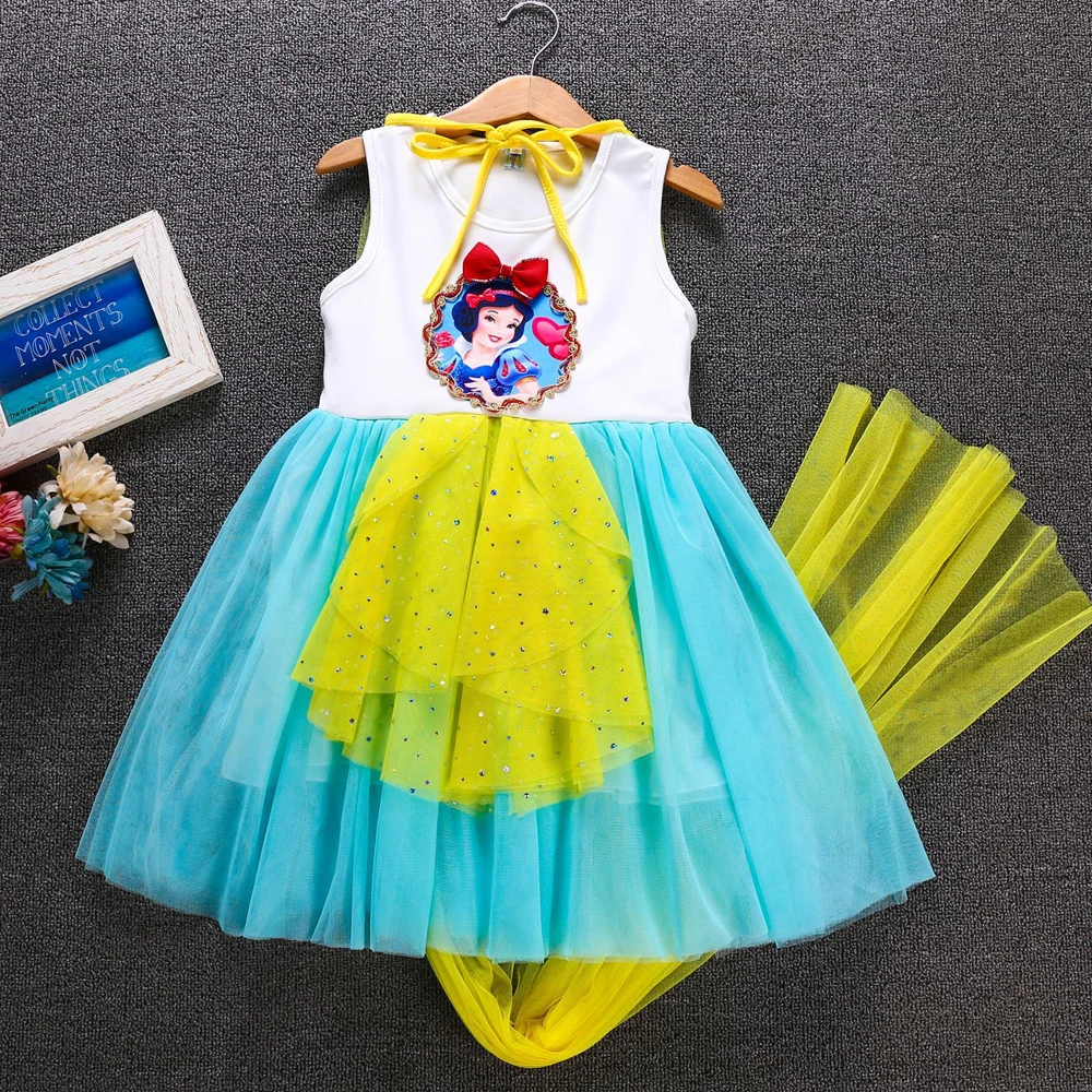 

Summer girl dress Princess Sofia dresses Kids baby Snow white Party Dress Elsa Cotton fancy Costume Children Clothing Free capa