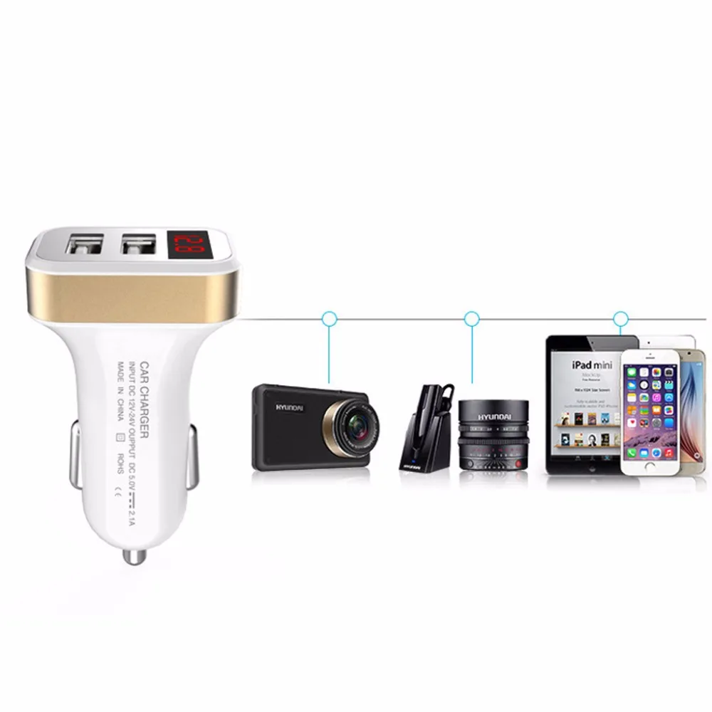 2.1a المزدوجة usb ميناء العرض الرقمي led الجهد الحالي شاحن سيارة محول ل فون باد سامسونج xiaomi هواوي الهاتف