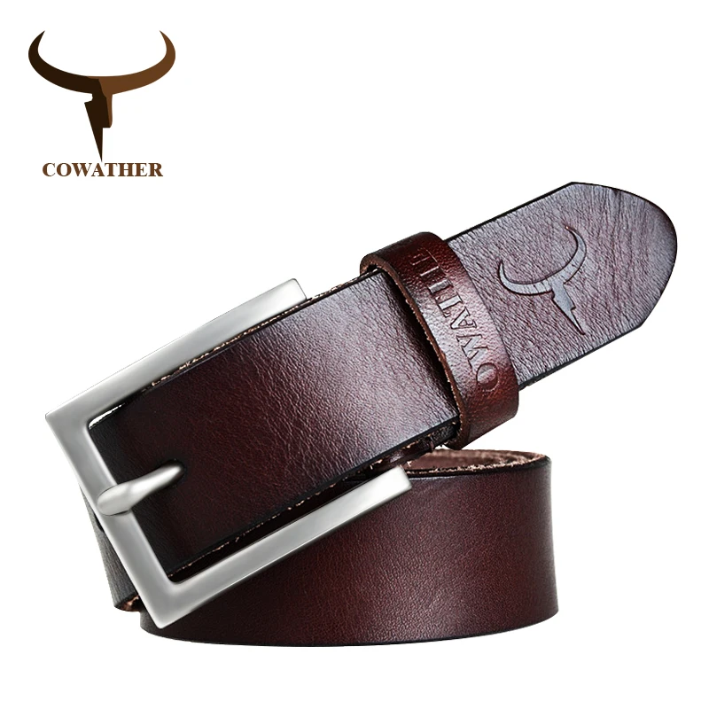 

COWATHER 100% cowhide genuine leather belts for men male belt pin buckle new fashion brand design ceinture homme free shipping