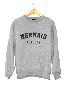 

Mermaid academy Letters Print Women Sweatshirt Jumper Casual Hoodies For Lady Funny Gray Hipster Street Yong TZ-131
