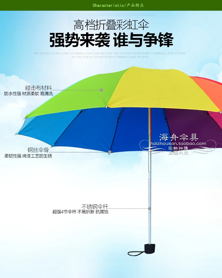 Горячие высокого качества Модные радужные зонтики воды солнца зонтик экстремальной популярности креативный три складной зонтик