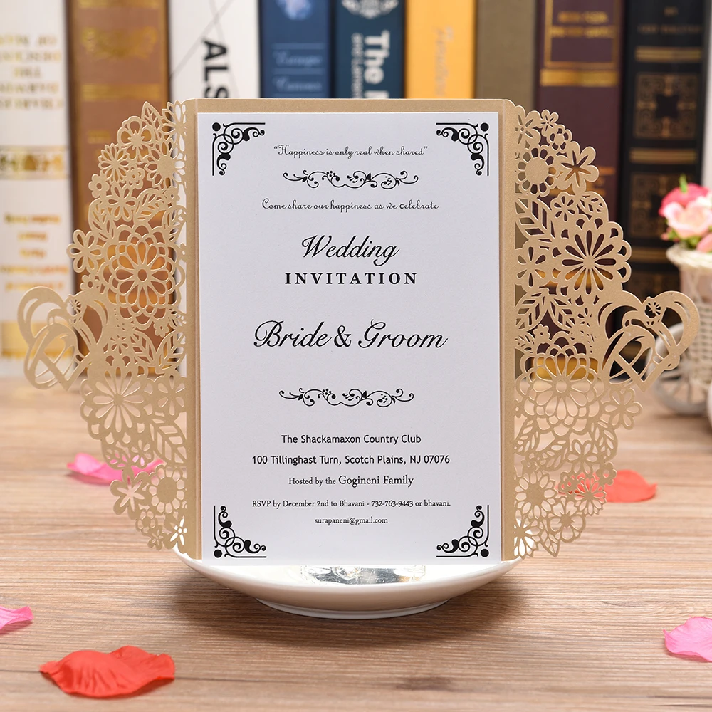 Love Heart Laser Cut Wedding Invitations 100pcs Cards Elegant