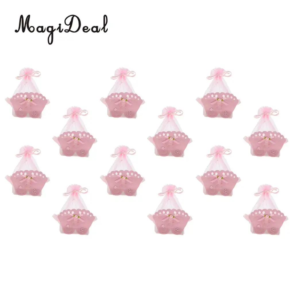 12 Pieces Baby Footprint Gift Treats Box Bags Girl Boy Baby Shower Kids Birthday Party Organza Candy Bags Favors