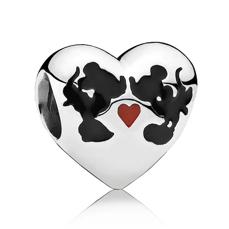 

Authentic 925 Sterling Silver Bead Charm Enamel Love Heart Minnie Mickey Kiss Beads Fit Pandora Bracelet Bangle Jewelry