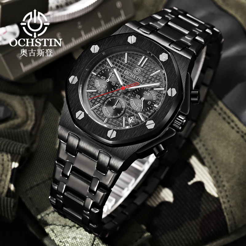 

OCHSTIN 2019 Men's Military Army Sporty Luxe Watch chronograph Analog Male stainless steel Quartz Tactical Waterproof Wristwatch