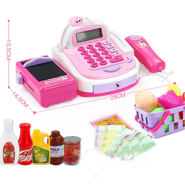 Mini Simulation Supermarket Cashier Cash Register Toy Checkout Counter Foods Goods Kids Toy Pretend Play House Toys For Girls 5