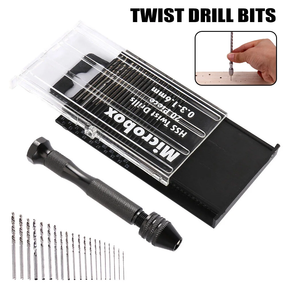 

1 Set Micro Hand Twist Drill 0.3-1.6mm HSS Bit Spiral Vise Keyless Chuck WWO66