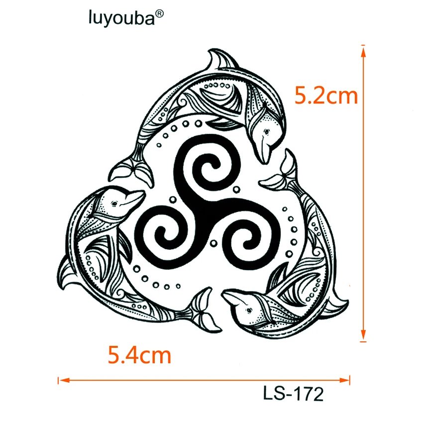 Три Дельфины и Треугольники круг Водонепроницаемый Временные татуировки Стикеры татуировки Для мужчин Животные тела наклейка-татуировка