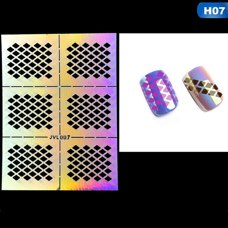 23 типа неправильной сетки трафарет многоразовый дизайн ногтей винилы полые наклейки штамповка шаблон инструменты для ногтей DIY маникюр - Цвет: H07
