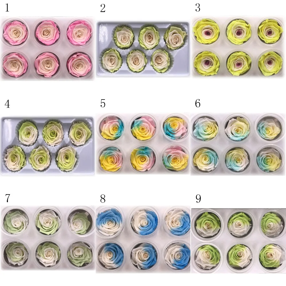 1 коробка высокое качество Радуга цвета сохраненные цветы цветок бессмертная роза 5 см диаметр вечная жизнь цветок Материал Подарочная коробка