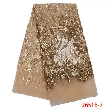 

Luxury Gold Lace Fabric Sequins French Net Lace Fabric 2019 New Arrivals African Bridal Lace Fabrics QF2651B-7