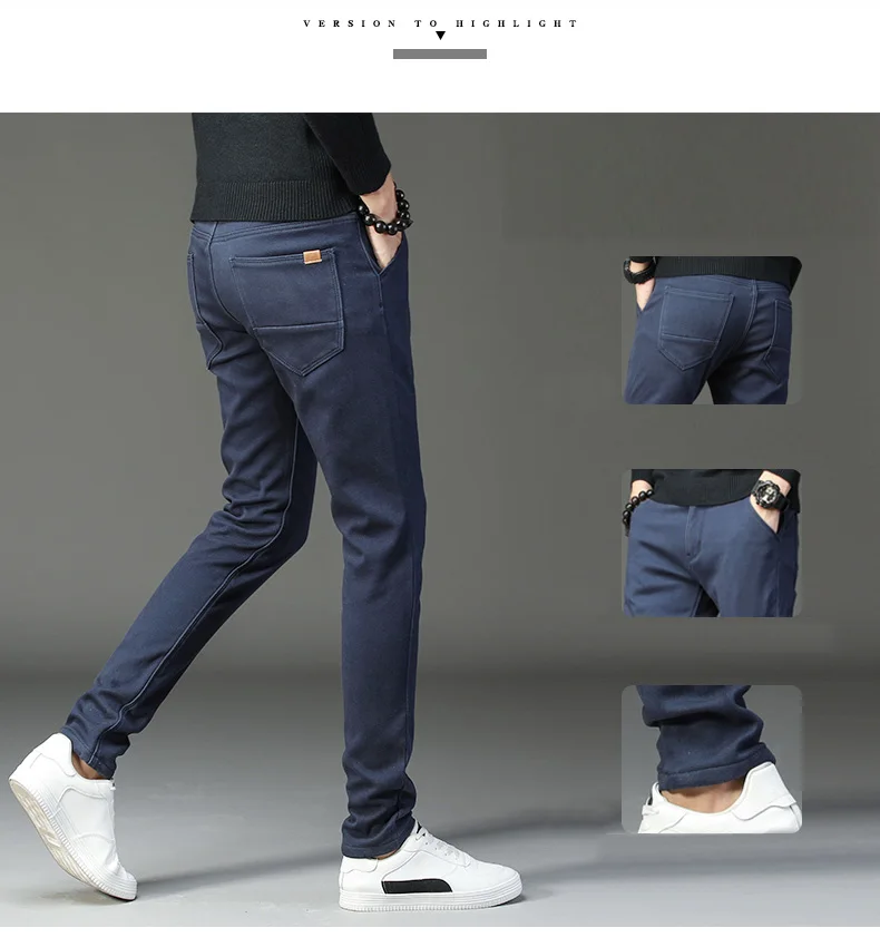 Мужские Зимние флисовые утепленные повседневные штаны, мужские деловые прямые эластичные толстые хлопковые брюки цвета хаки, мужские