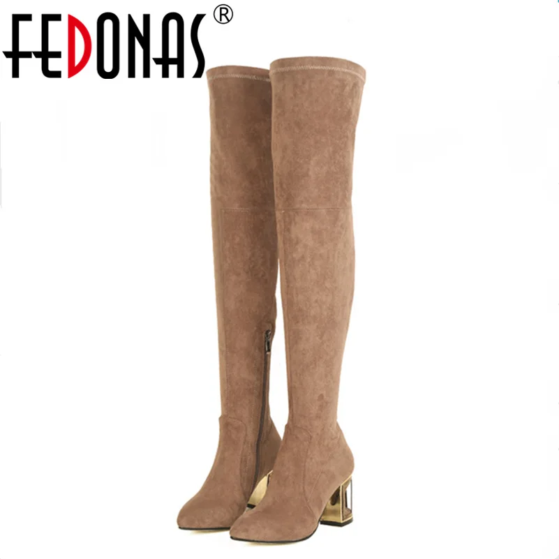 

FEDONAS Fashion Women Thick High Heeled Over The Knee High Boots Sexy Autumn Winter Warm Snow Boots Side Zipper High Shoes Woman