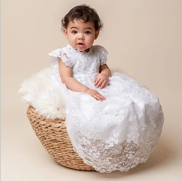 

2017 Stunning Lolita Infant Toddler Christening Dress Baptism Gown Baby Girl Boy Lace WITH BONNET Dress 0-24month