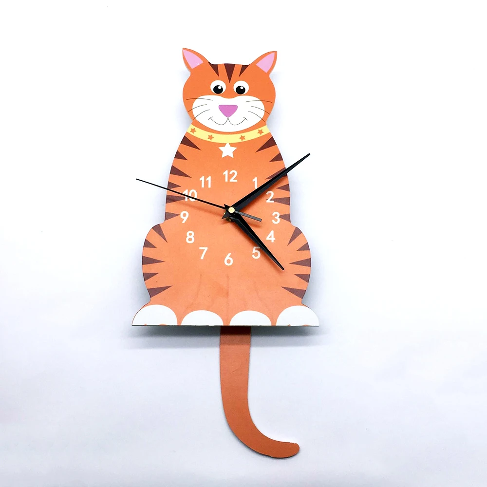 

Creative Cat Animal New Decorative Wall Clock Pendulum Design Cartoon Children's Room Decoration Clock European Style Decals