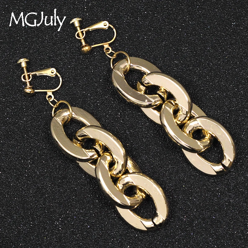 

Thick Chain Clip On Earrings Without Piercing Geometry Particular Chain Earrings Non Pierced Ear Clips Punk Metal Earring CE297