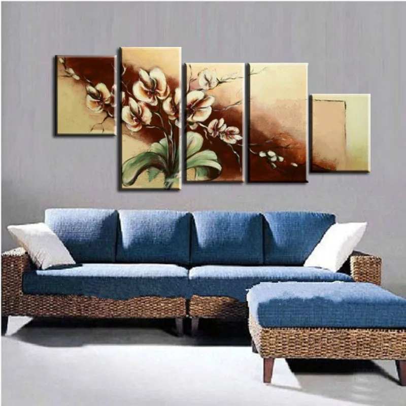 

Large 5 Panel Pictures Handpainted Abstract Butterfly Flower Oil Painting Office Floral Paintings Wall Art Modern Home Decor