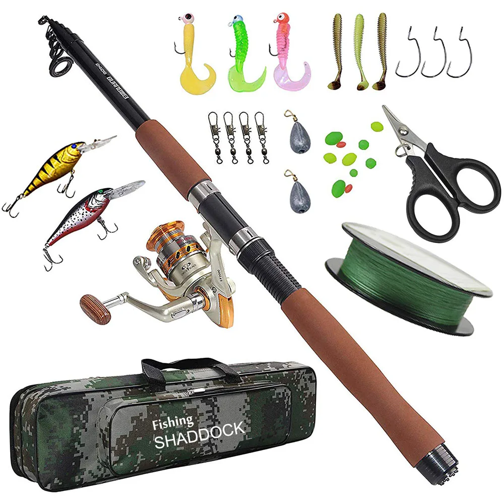 Vara de Pesca Combinação e Carretel Pólo de Pesca Carretel de Pesca Completo Conjunto Fiação Linha Iscas Ganchos Giros Sinkers Contas 2.1 – 2.4 2.7m Kit