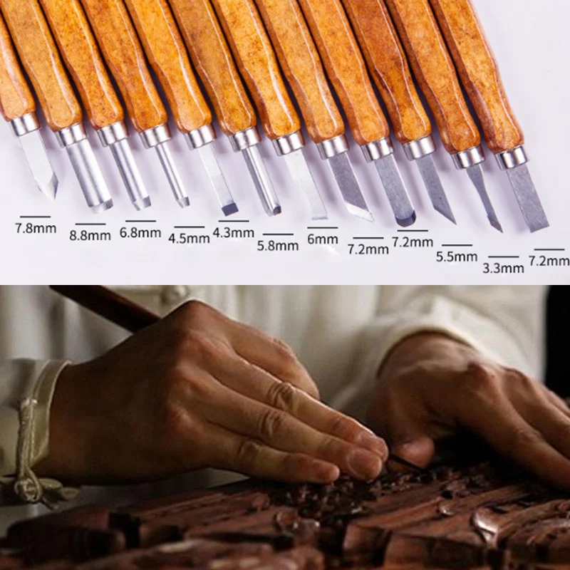 12Pcs/set Wood Carving Tool Set Craft Woodworking Chisel Hand Tool Creative Craft