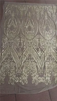 

New coming French net cord lace fabric gold glitter African mesh cloth for sewing dress UN44(5yards/lot)