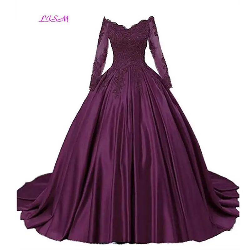Luxury Ball Gown Quinceanera Dress Burgundy Off Shoulder Appliques Pageant Dress Long Sleeves Puffy Plus Size Formal Prom Gowns